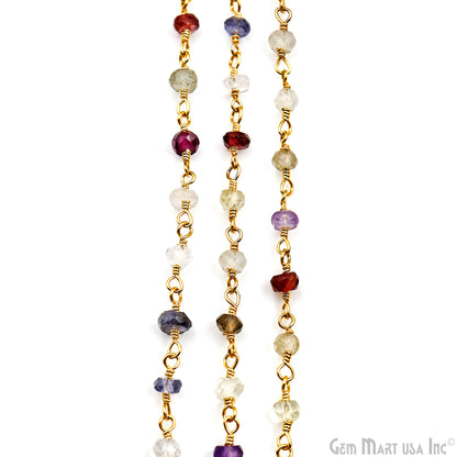 Multi Color Zircon Faceted Beads 3-3.5mm Gold Plated Gemstone Rosary Chain