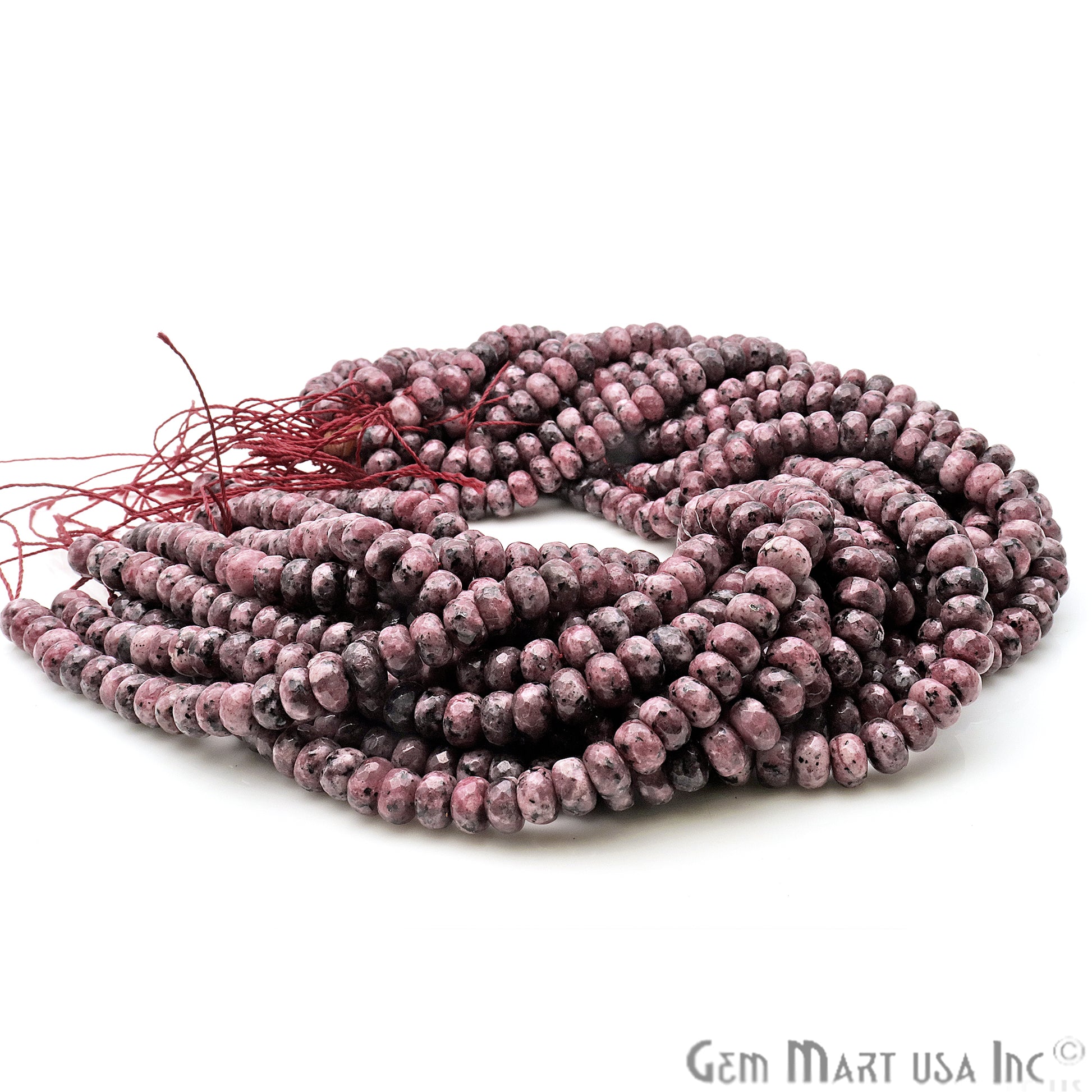 Rhodochrosite Jade 7-8mm Faceted Rondelle Beads Strands 14Inch - GemMartUSA