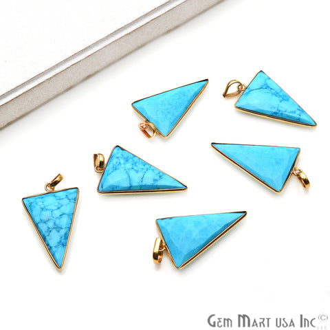 Turquoise Triangle 35x21mm Gold Plated Bezel Gemstone Pendant - GemMartUSA