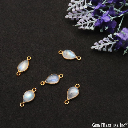 Rainbow Moonstone Cabochon 7x10mm Pears Double Bail Gold Bezel Connector