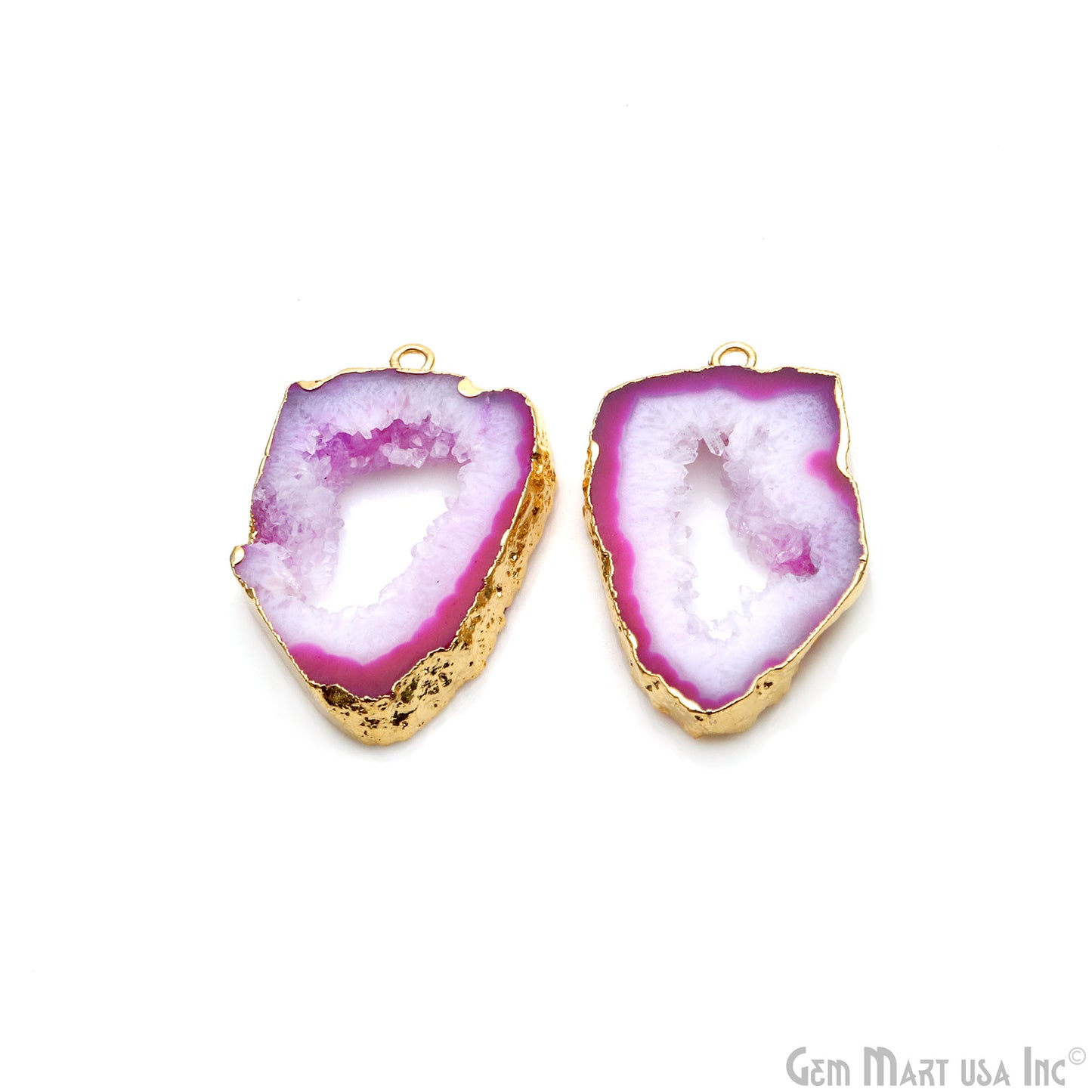 Agate Slice 33x18mm Organic  Gold Electroplated Gemstone Earring Connector 1 Pair