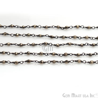 Golden Pyrite Gemstone Beaded Oxidized Wire Wrapped Rosary Chain - GemMartUSA