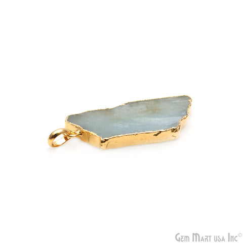 Aquamarine Free Form shape 47x23mm Gold Electroplated Gemstone Single Bail Pendant