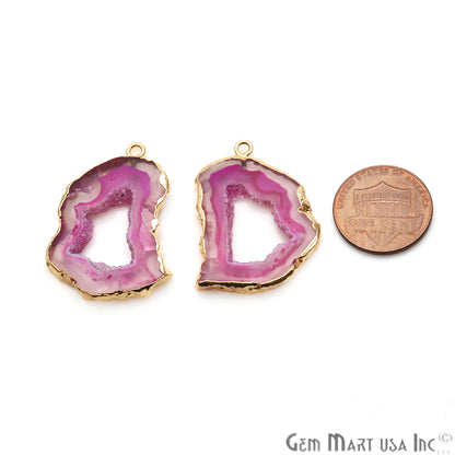 Agate Slice 34x24mm Organic Gold Electroplated Gemstone Earring Connector 1 Pair - GemMartUSA