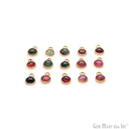 5PC Lot Multi Tourmaline Cabochon Round 5mm Gold Plated Single Bail Gemstone Connector