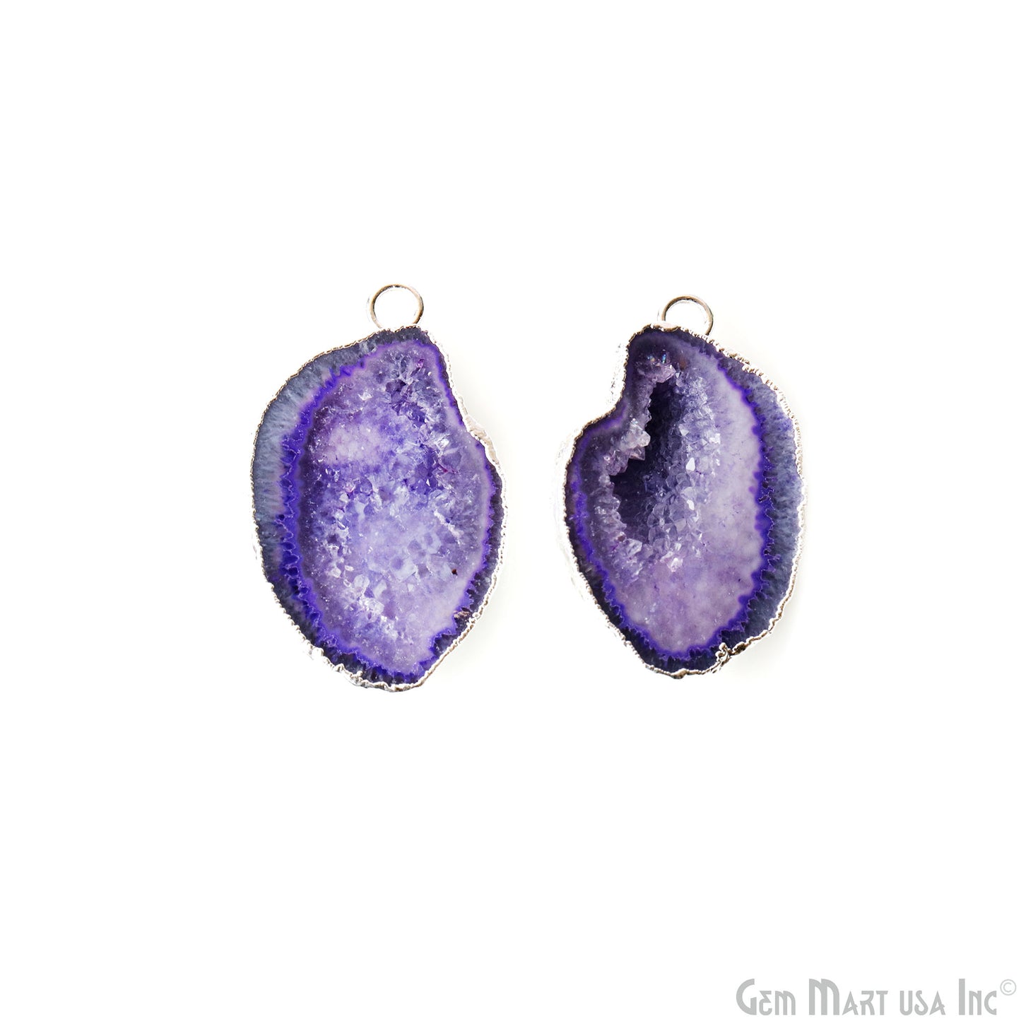 Geode Druzy 21x34mm Organic Silver Electroplated Single Bail Gemstone Earring Connector 1 Pair