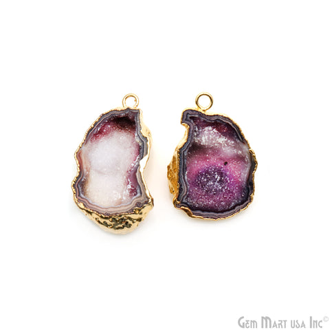 Geode Druzy 40x20mm Organic Gold Electroplated Single Bail Gemstone Earring Connector 1 Pair