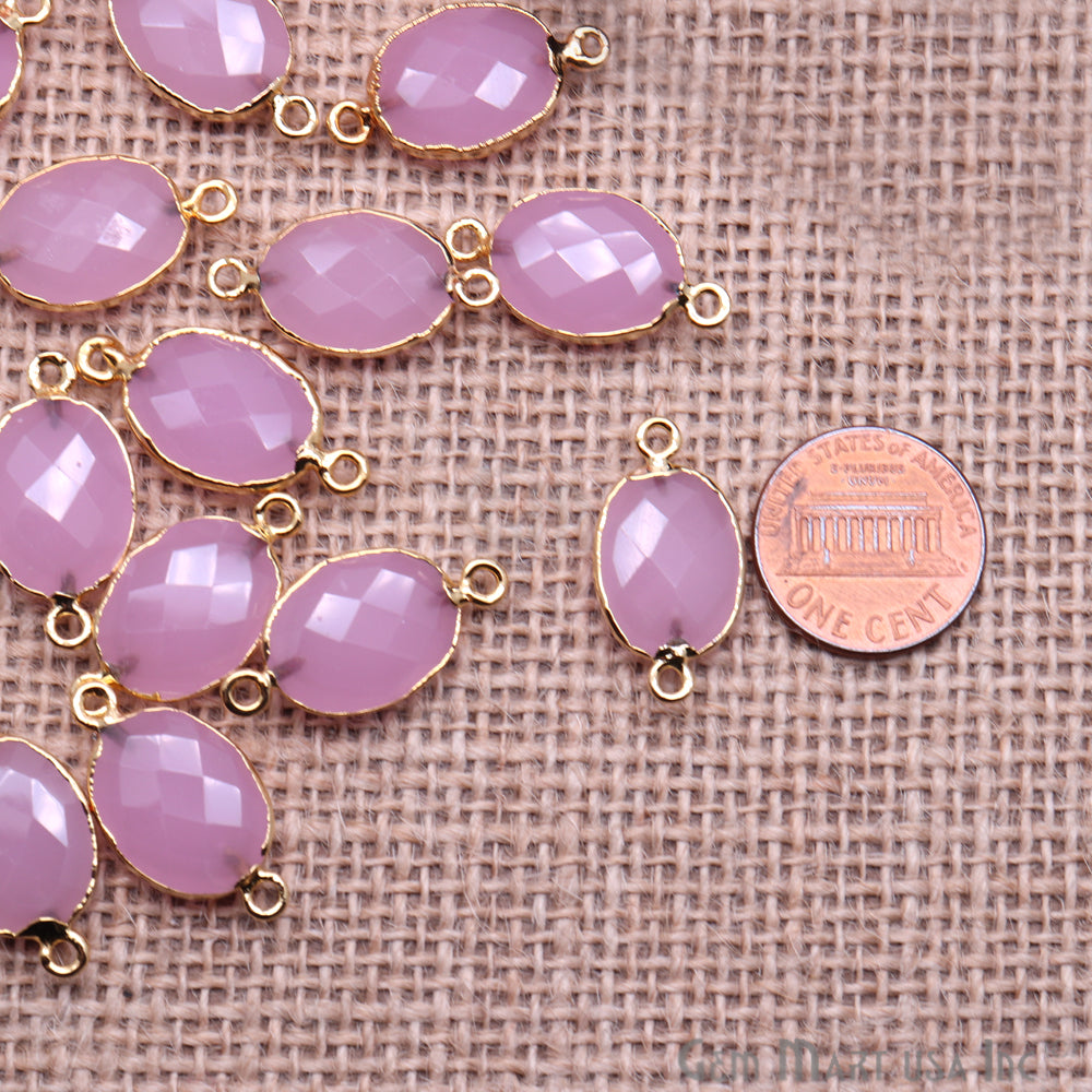Rose Chalcedony 12X16mm Oval Gold Electroplated Double Bail Gemstone Connector - GemMartUSA
