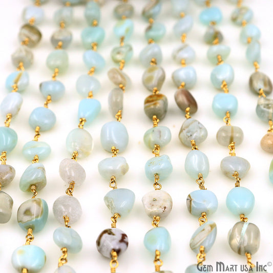 Larimar 8x5mm Tumble Beads Gold Plated Rosary Chain