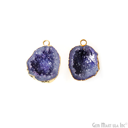 Geode Druzy 20x28mm Organic Gold Electroplated Single Bail Gemstone Earring Connector 1 Pair