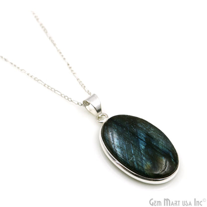 Labradorite Gemstone Oval 35x21mm Sterling Silver Necklace Pendant 1PC