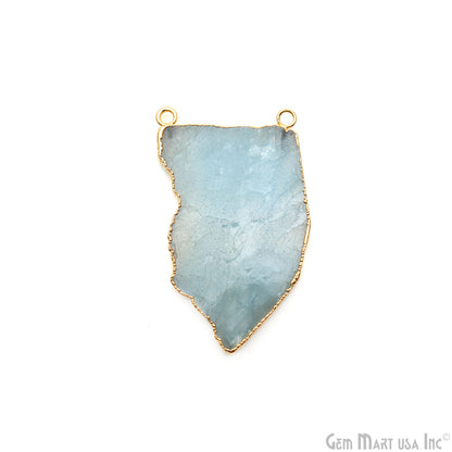 Aquamarine Free Form shape 60x33mm Gold Electroplated Gemstone Cat Bail Connector