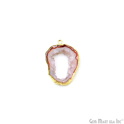 Agate Slice 31x21mm Organic  Gold Electroplated Gemstone Earring Connector 1 Pair