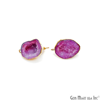 DIY Agate Slice Geode Druzy 18x27mm Gold Electroplated Loop Connector Studs Earrings - GemMartUSA