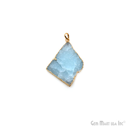 Aquamarine Free Form shape 44x32mm Gold Electroplated Gemstone Single Bail Pendant