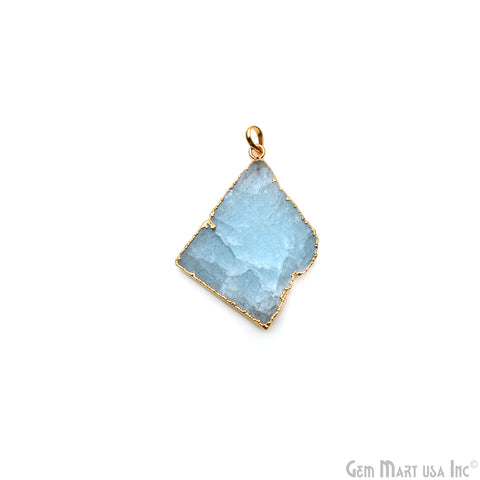 Aquamarine Free Form shape 44x32mm Gold Electroplated Gemstone Single Bail Pendant