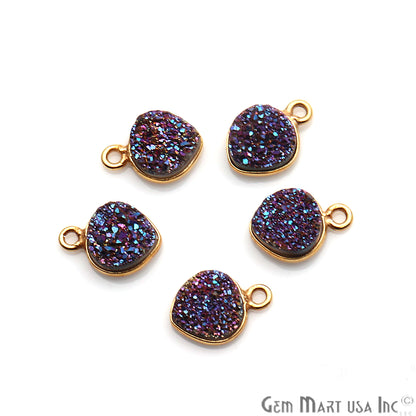 Titanium Druzy 8mm Heart Gold Plated Single Bail Bezel Gemstone Connector (Pick Druzy Color) - GemMartUSA