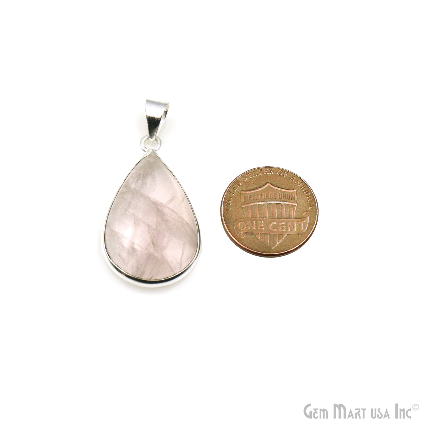 Rose Quartz Gemstone Pears 32x19mm Sterling Silver Necklace Pendant 1PC