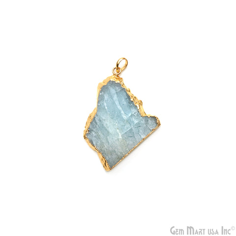 Aquamarine Free Form shape 54x38mm Gold Electroplated Gemstone Single Bail Pendant