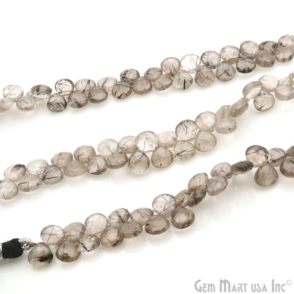 Black Rutilated Heart Beads, 6.5 Inch Gemstone Strands, Drilled Strung Briolette Beads, Heart Shape, 6-7mm