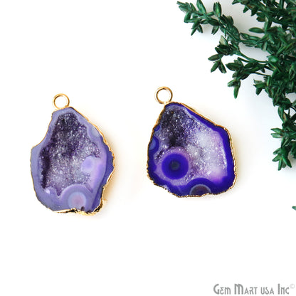 Geode Druzy 24x34mm Organic Gold Electroplated Single Bail Gemstone Earring Connector 1 Pair