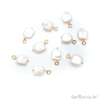 Pearl Square 16x11mm Gold Plated Wire Wrapped Gemstone Drop Connector