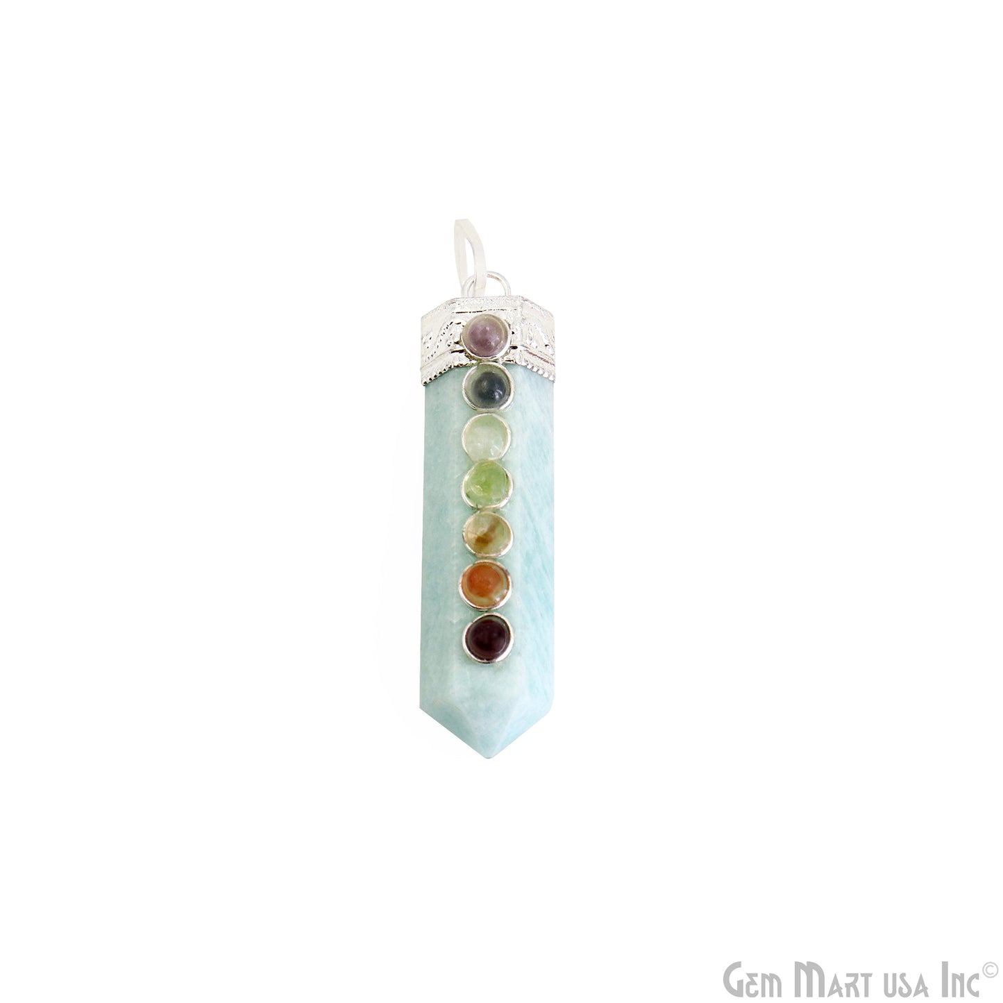 DIY 7 Chakra Healing Gemstone Silver 47x12mm Terminated Pendant