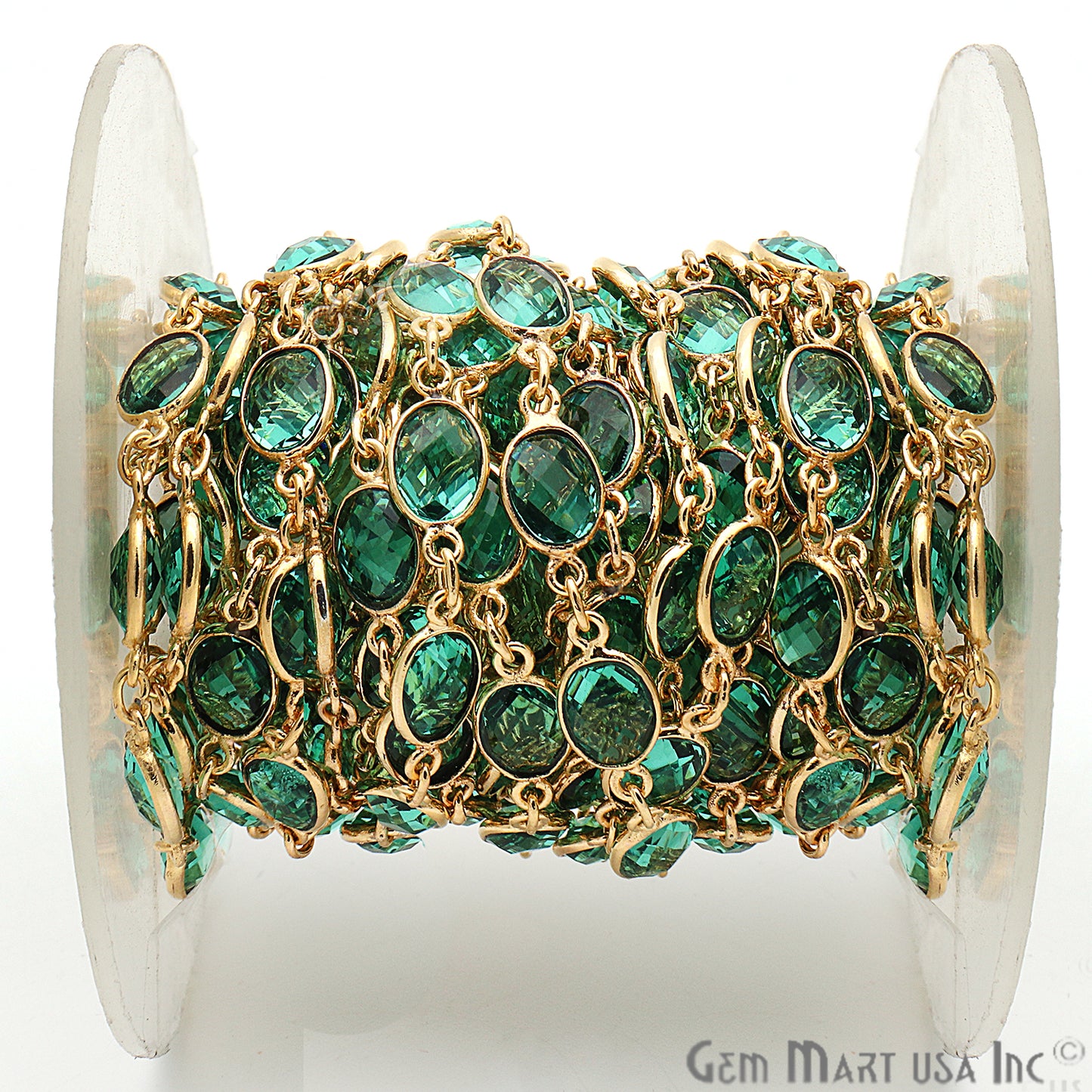 Apatite 7x5mm Bezel Link Gold Plated Continuous Connector Chain - GemmartUSA