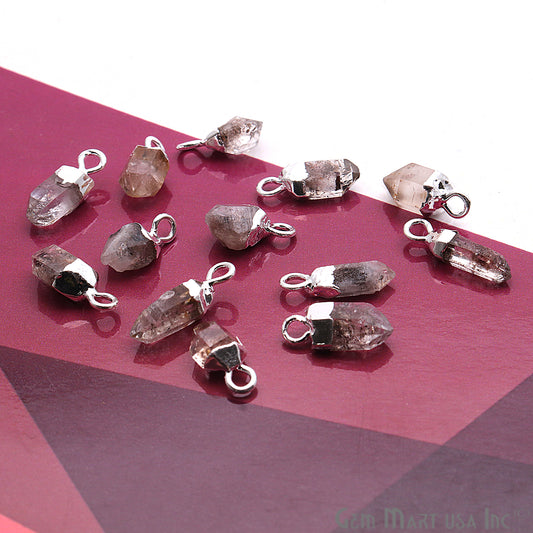 Rough Herkimer Diamond 11x4mm Edged Single Bail Connector Charm (Pick Your Plating) - GemMartUSA