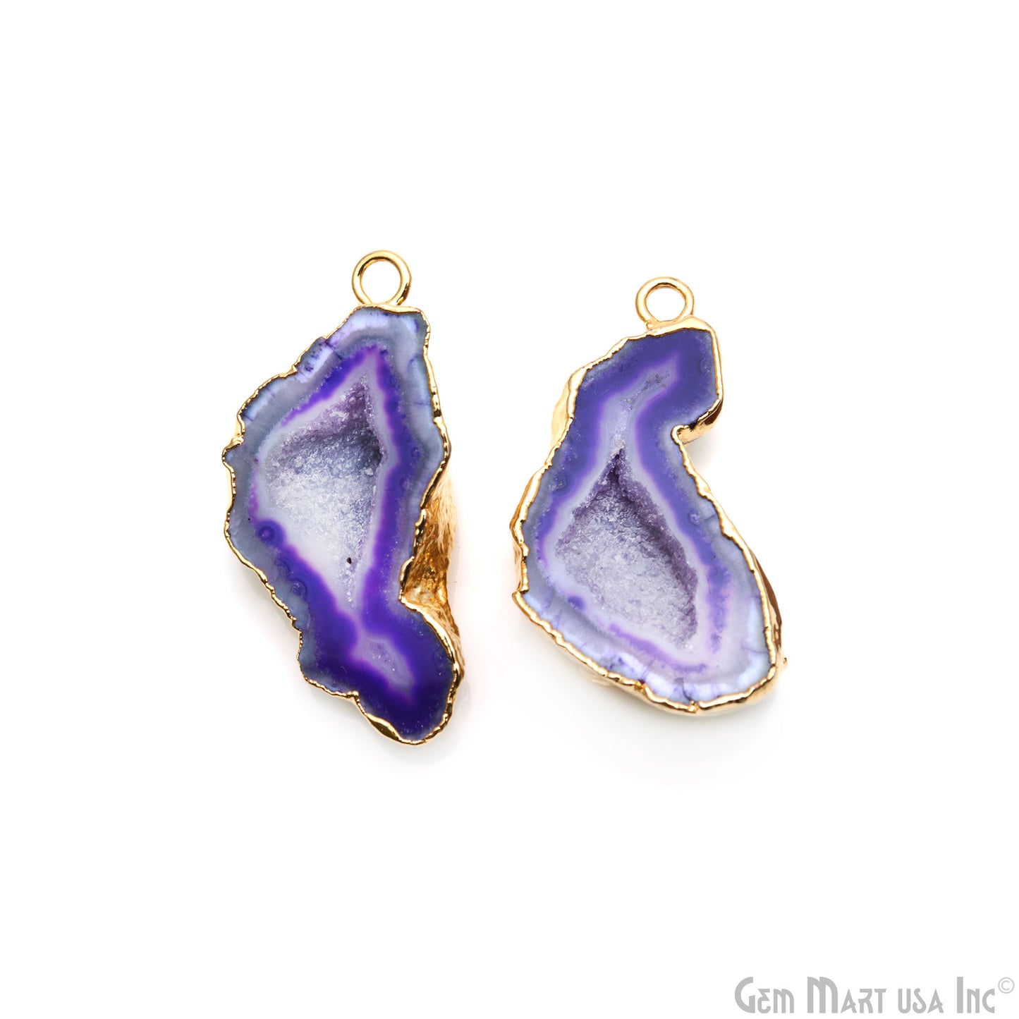 Geode Druzy 37x17mm Organic Gold Electroplated Single Bail Gemstone Earring Connector 1 Pair