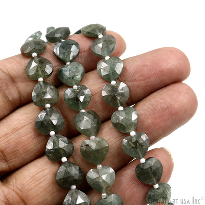 Green Apatite Heart Beads, 7 Inch Gemstone Strands, Drilled Strung Briolette Beads, Heart Shape, 10mm