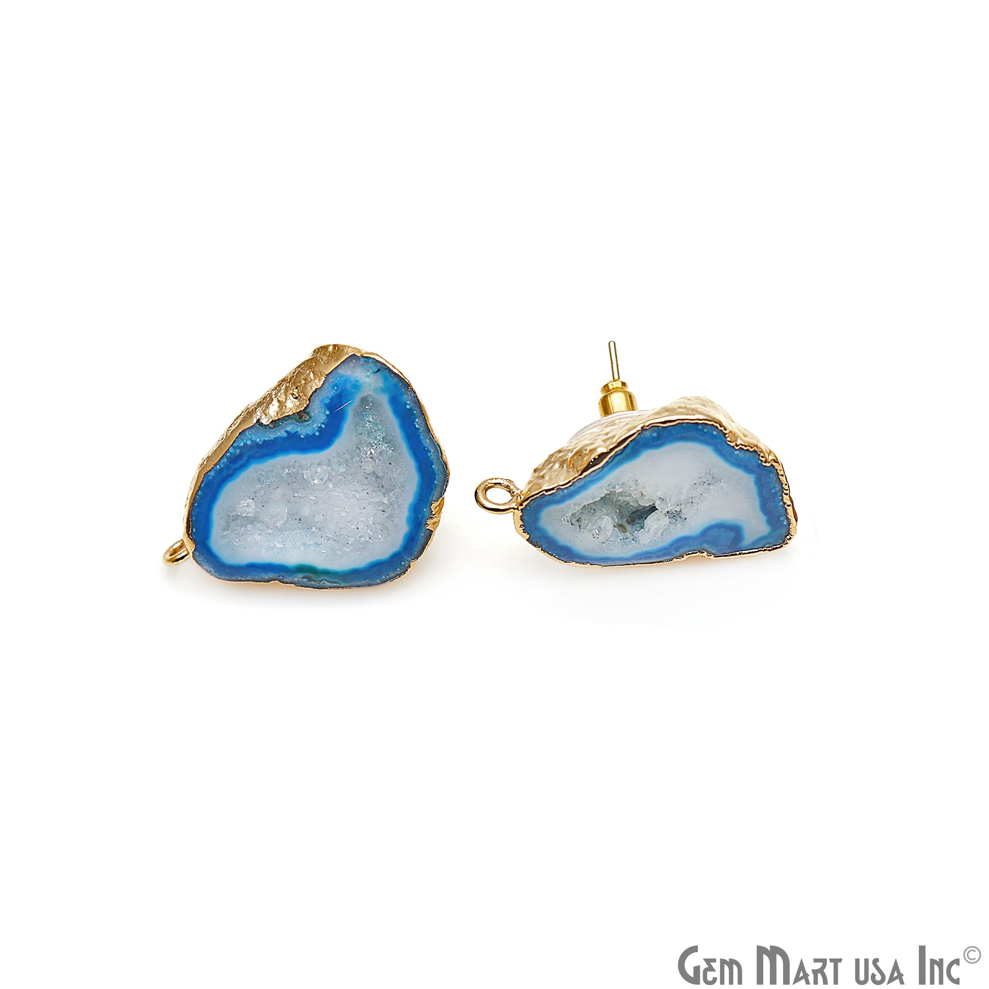 DIY Agate Slice Geode Druzy 21x28mm Gold Electroplated Loop Connector Studs Earrings - GemMartUSA