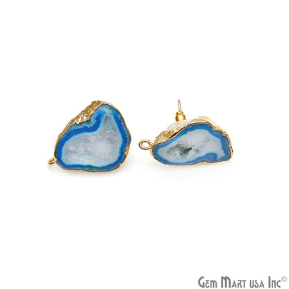 DIY Agate Slice Geode Druzy 21x28mm Gold Electroplated Loop Connector Studs Earrings - GemMartUSA