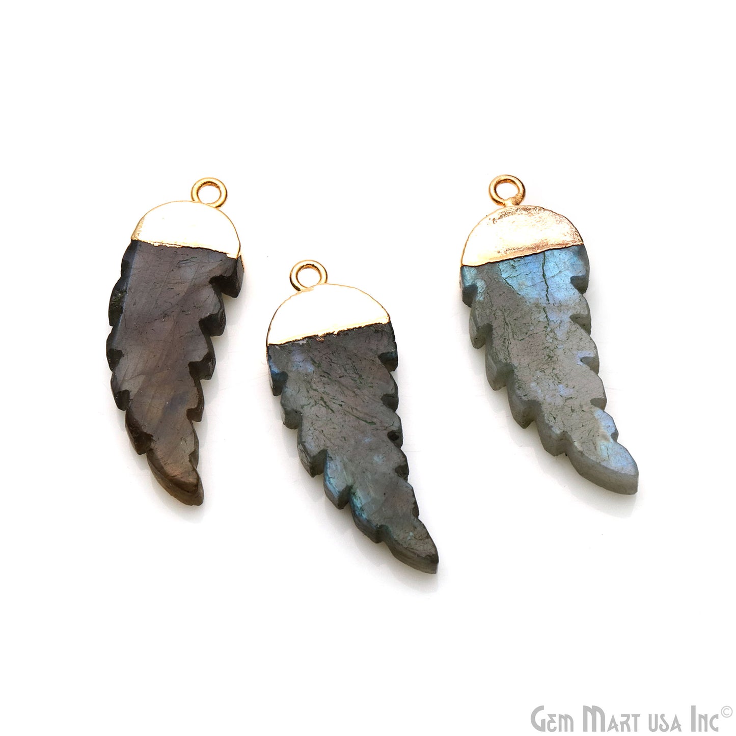 Labradorite 34x13mm Gold Electroplated Angel Wings Gemstone Connector Pendant