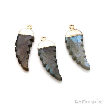Labradorite 34x13mm Gold Electroplated Angel Wings Gemstone Connector Pendant