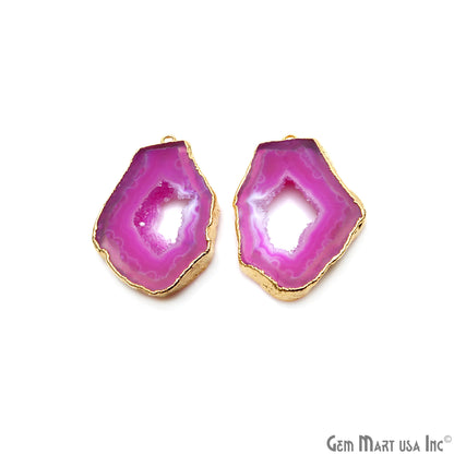 Agate Slice 24x37mm Organic  Gold Electroplated Gemstone Earring Connector 1 Pair