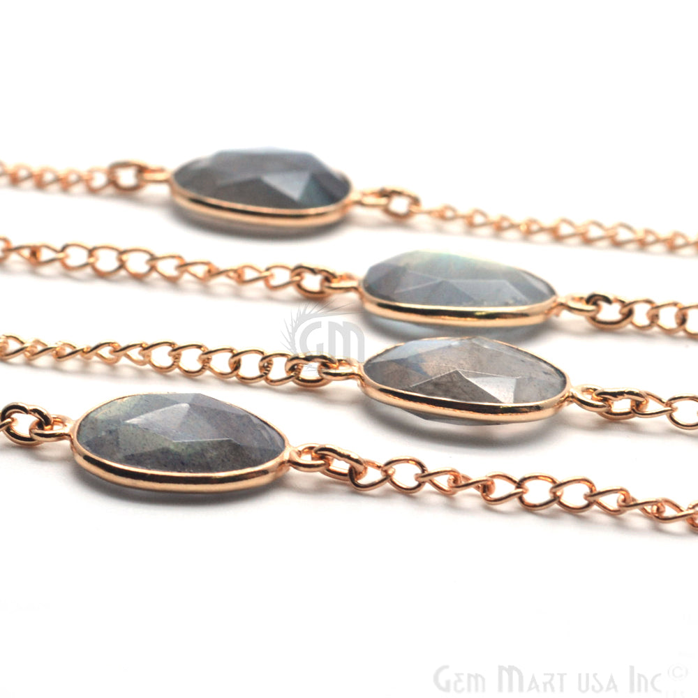 Labradorite 10x14mm Oval Gold Plated Bezel Connector Chain - GemMartUSA (764188819503)
