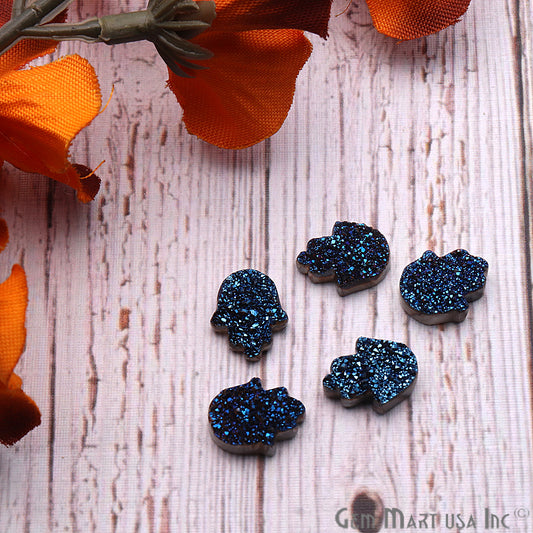 Blue Druzy 14x10mm Hamsa Shape Loose Beads Cabochon - GemMartUSA