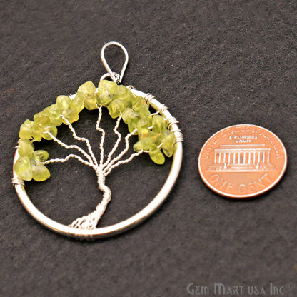 Tree of Life Peridot Silver Wire Wrapped 44x39mm Gemstone Healing Pendant - GemMartUSA