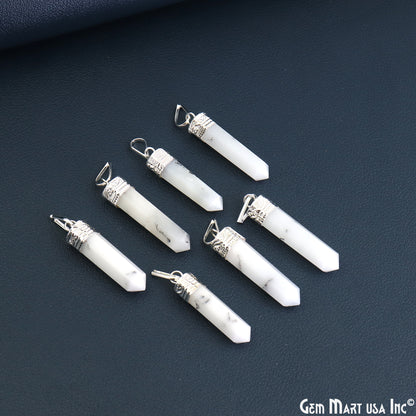 DIY Healing Gemstone 40x9mm Silver Pencil Point Ornate Pendant 1pc