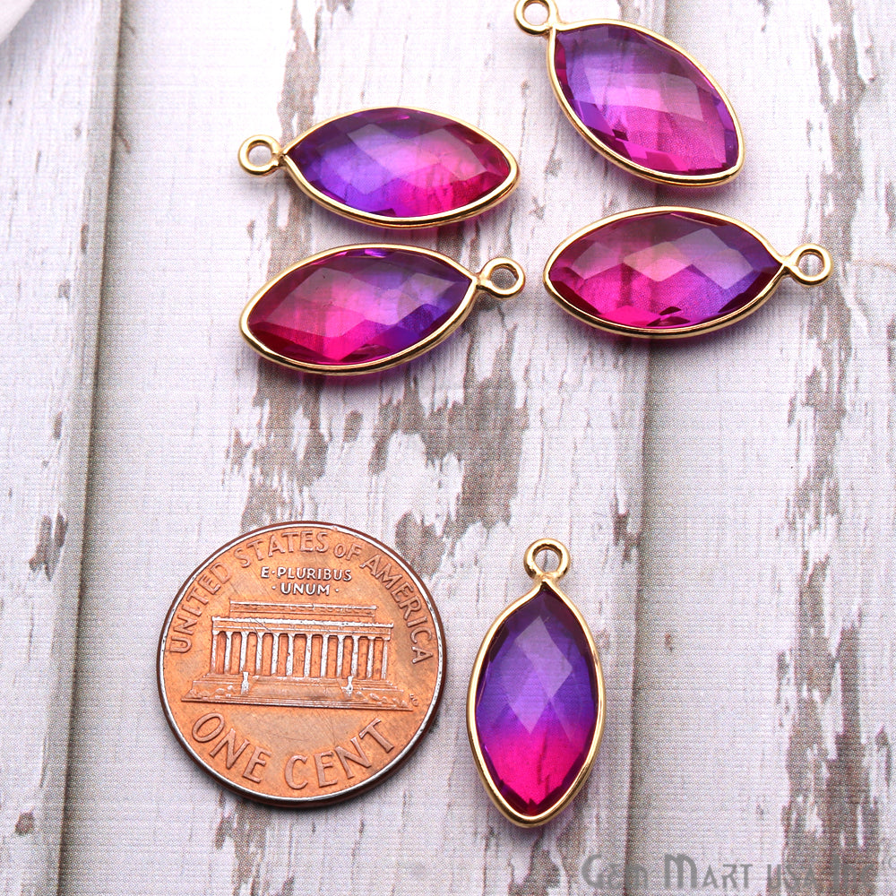 Doublet Aura Quartz 8x16mm Marquise Connector (Pick Color, Plating, Bail) - GemMartUSA