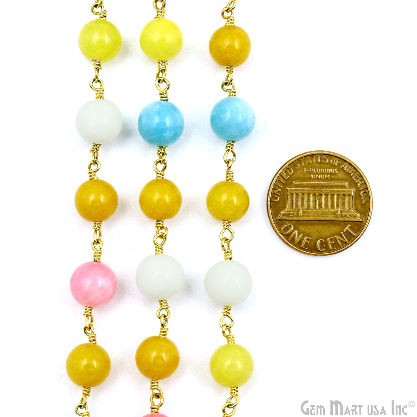 Multi Color Stone Cabochon Beads 8mm Gold Plated Gemstone Rosary Chain