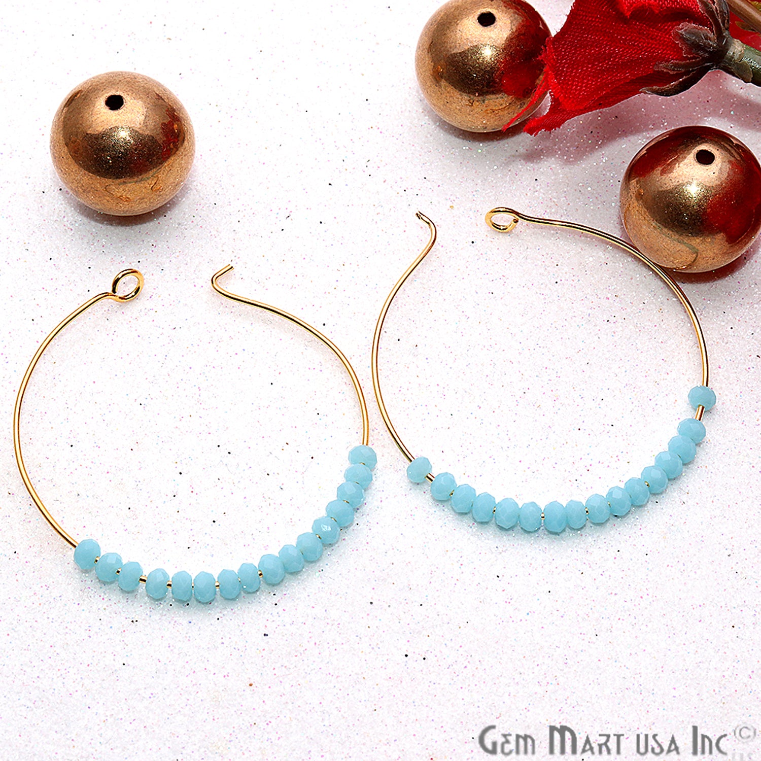 DIY Loop Hoop Gold Plated Gemstone Beaded Earring - 1 pair (Pick Stone) - GemMartUSA