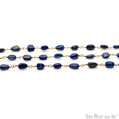 Lapis 8x5mm Tumble Beads Gold Plated Rosary Chain