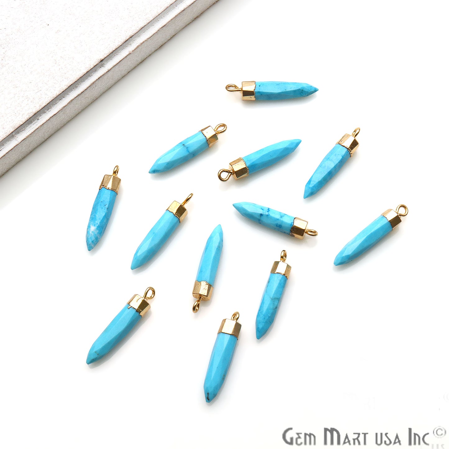 Gemstone Pencil 23x4mm Gold Electroplated Single Plated Connector (Pick Stone) - GemMartUSA