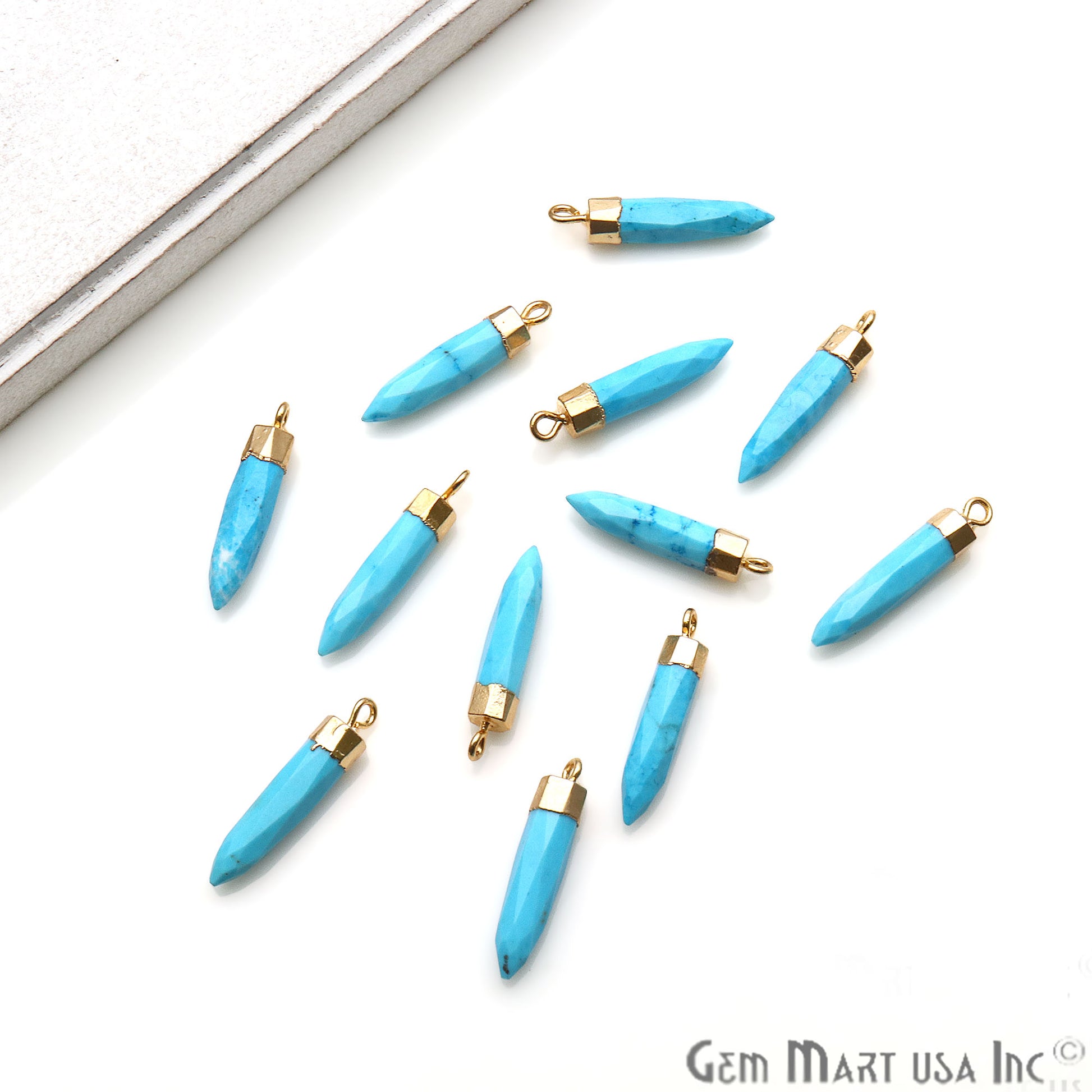 Gemstone Pencil 23x4mm Gold Electroplated Single Plated Connector (Pick Stone) - GemMartUSA