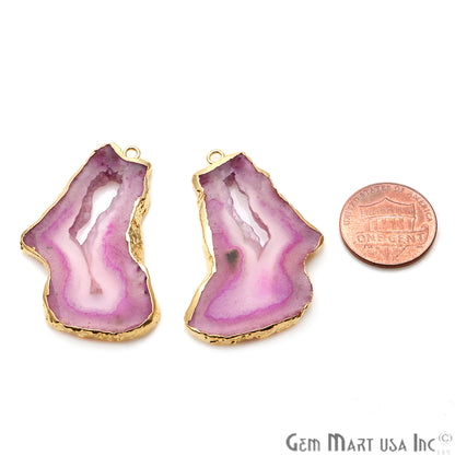 Agate Slice 23x43mm Organic Gold Electroplated Gemstone Earring Connector 1 Pair - GemMartUSA