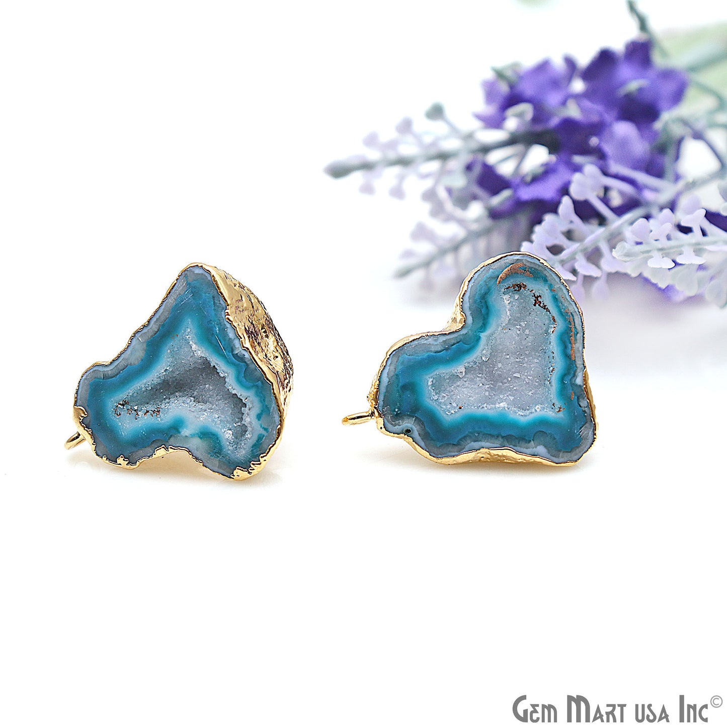 DIY Agate Slice Geode Druzy 30x24mm Gold Electroplated Loop Connector Studs Earrings - GemMartUSA