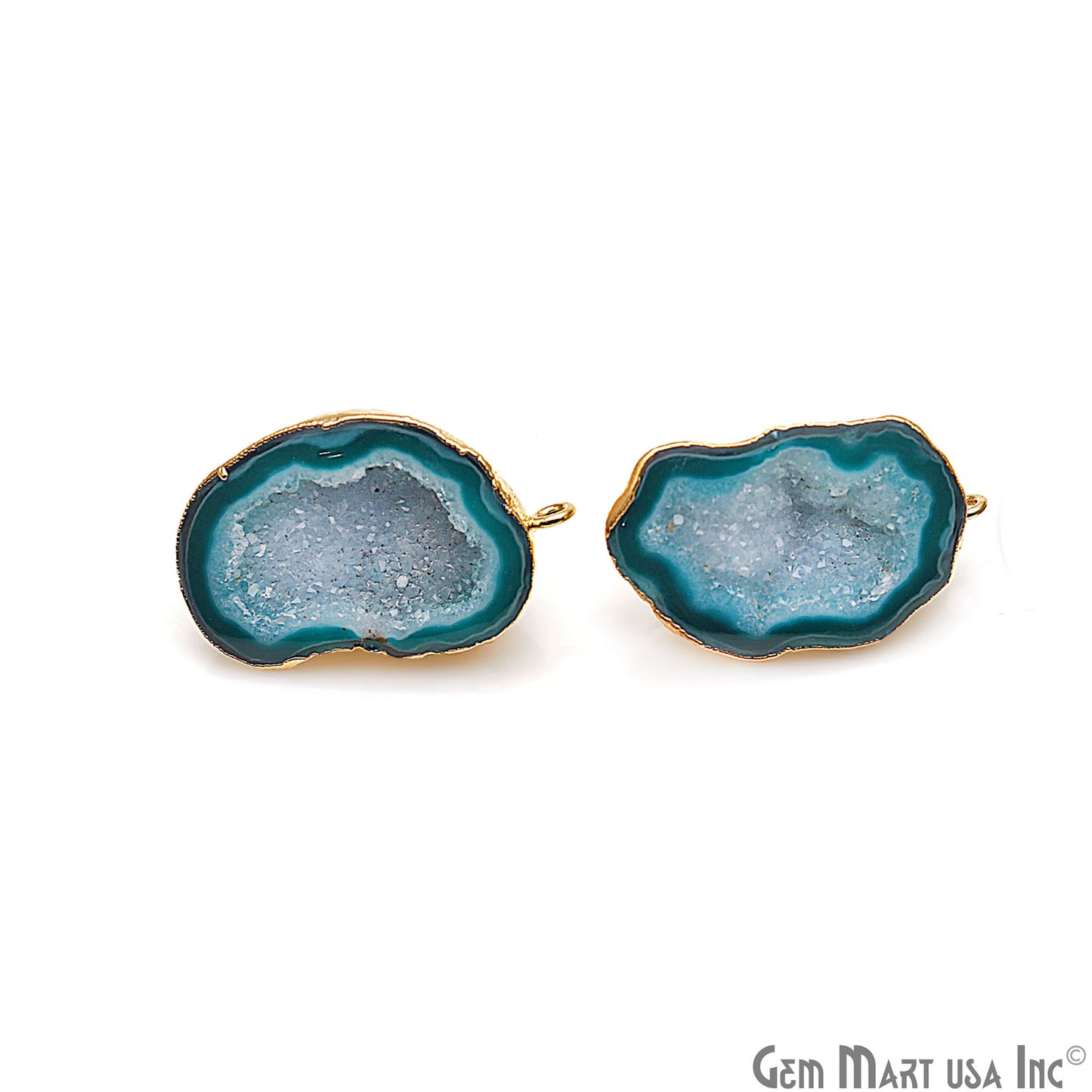 DIY Agate Slice Geode Druzy 33x20mm Gold Electroplated Loop Connector Studs Earrings - GemMartUSA