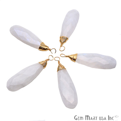 Rainbow Moonstone Pear 37x10mm Gold Wire Wrapped Gemstone Connector - GemmartUSA